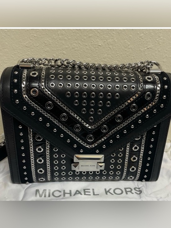 Michael Kors Handbags - Michael Kors Black Whitney grommeted/ Studded Leather convertsble Shoulder Bag